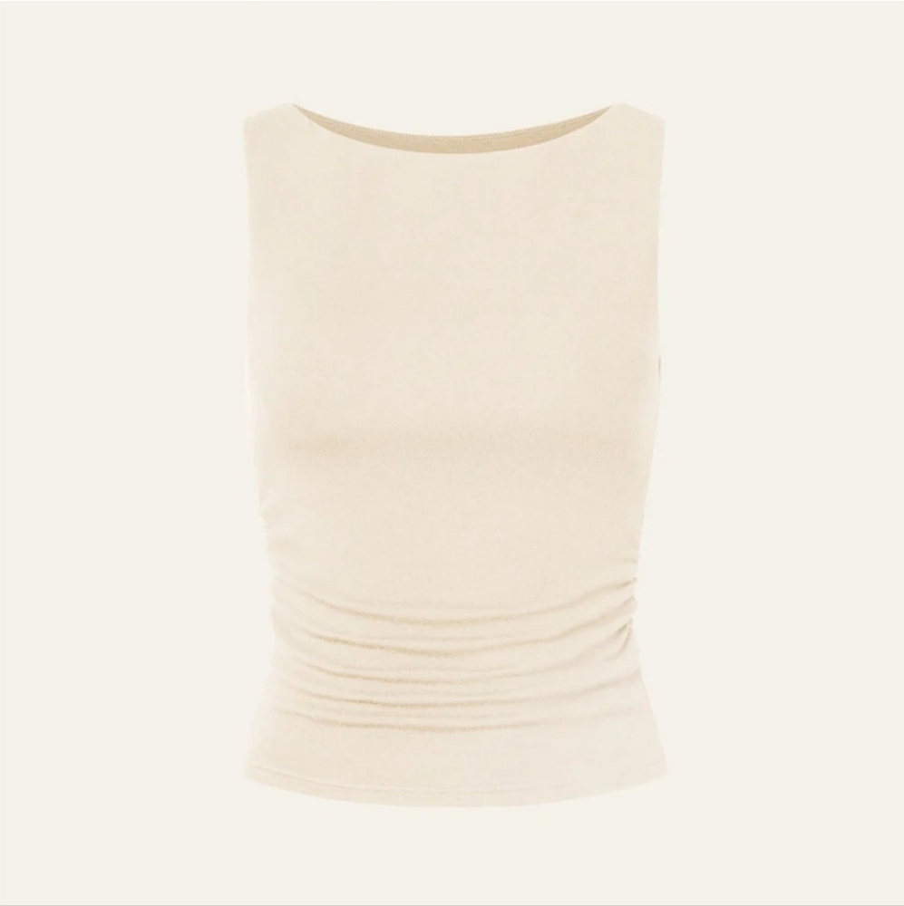 OGL Eco Mousse Rouched Boatneck Sleeveless Top